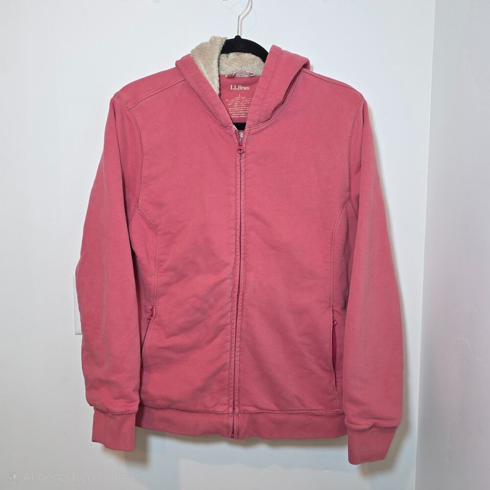 L.L.Bean Hoodie Jacket Womens Large Sherpa Lined Full Zip Sweatshirt